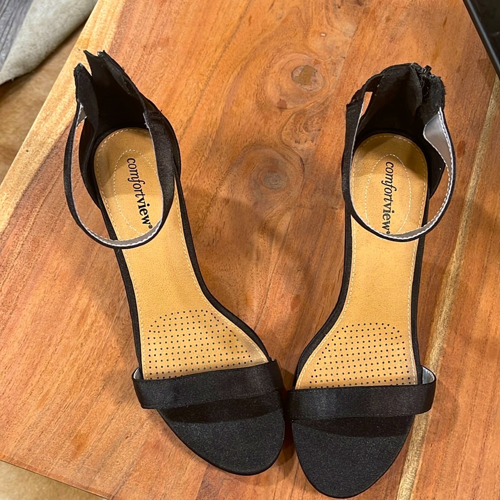 Black satin kitten heel